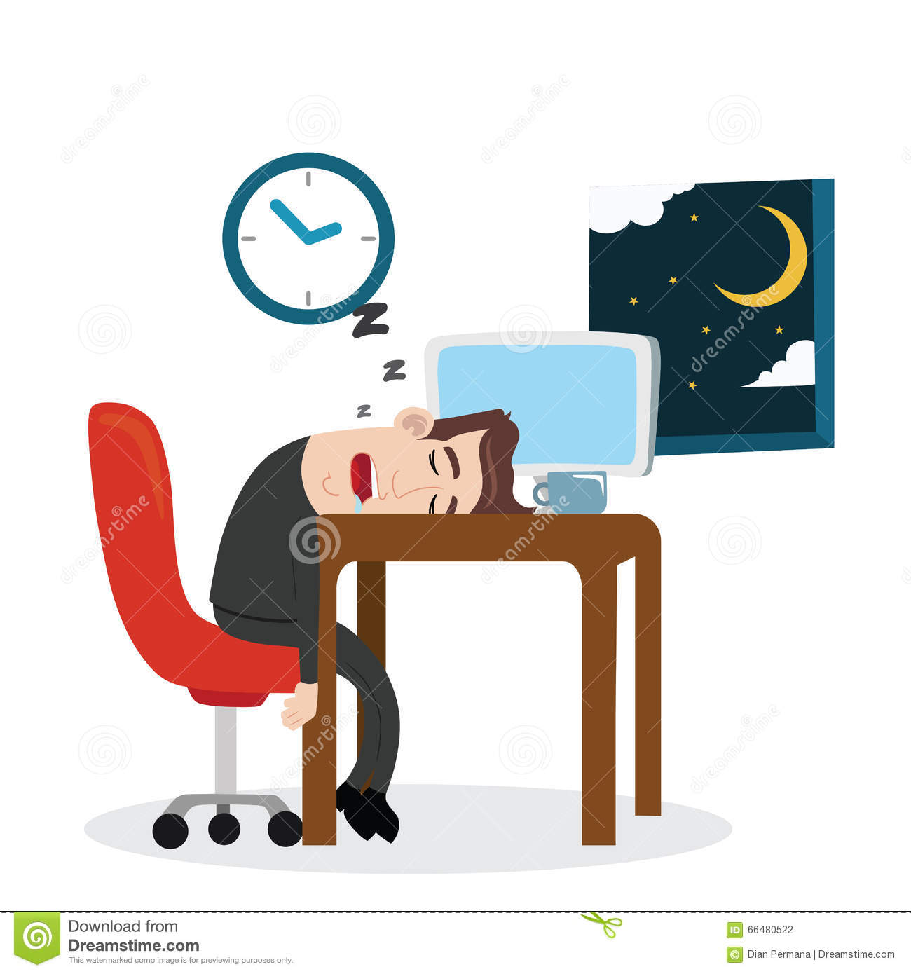 Tired Businessman Sleeping At Work Stock Vector   Image  66480522