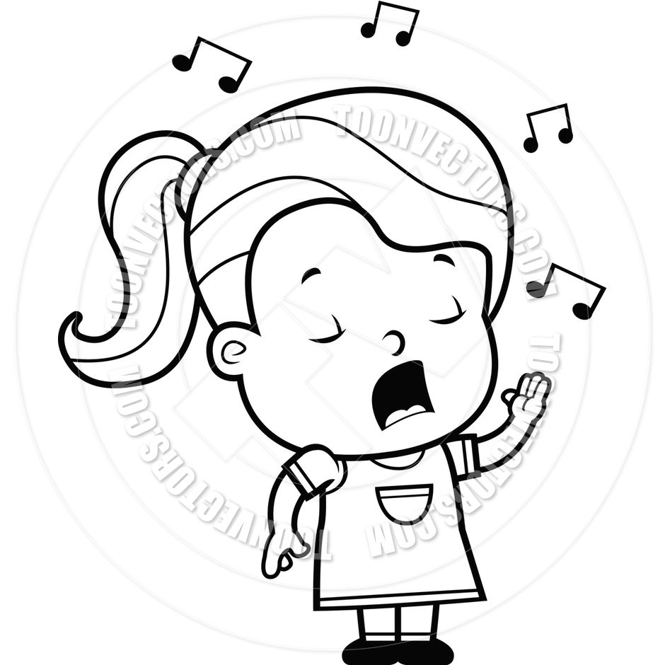Toddler Singing  Black And White Line Art  By Cory Thoman   Toon