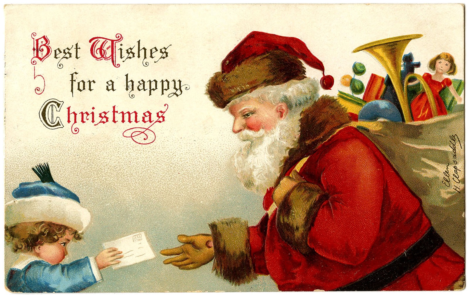 Antique Image   Santa Gets Letter From Child   The Graphics Fairy
