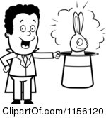 Cartoon Clipart Of A Black And White Black Magician With A Rabbit In A    