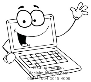 Clipart Image Of Black And White Smiling And Waving Laptop Computer