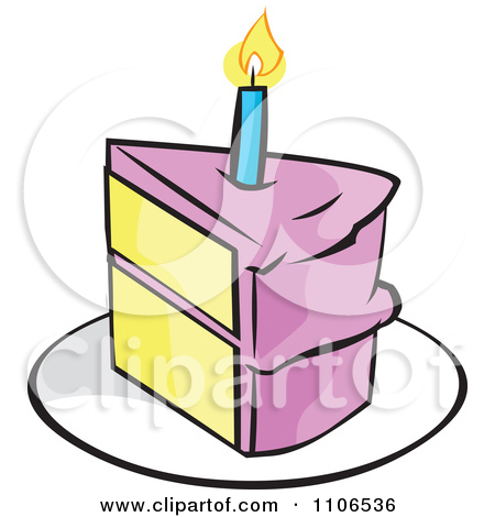 Clipart Pink Slice Of Birthday Cake With A Candle   Royalty Free