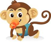 Cute Baby Monkey With A Pacifier In A Crawling Pose    Clipart Graphic
