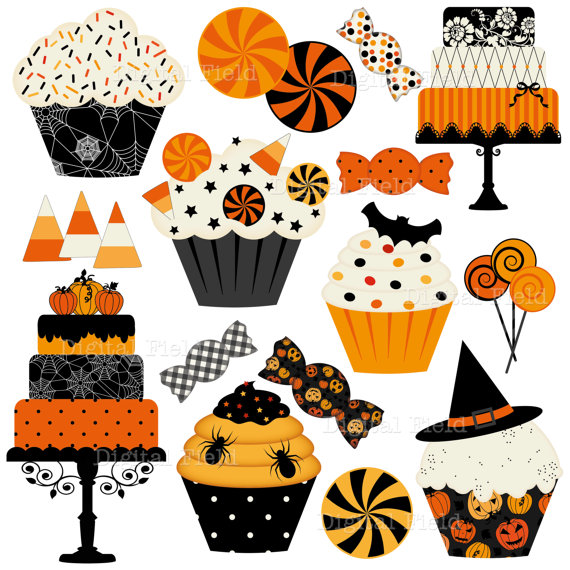 Halloween Cakes Cupcakes And Candies Clip Art Set   Halloween