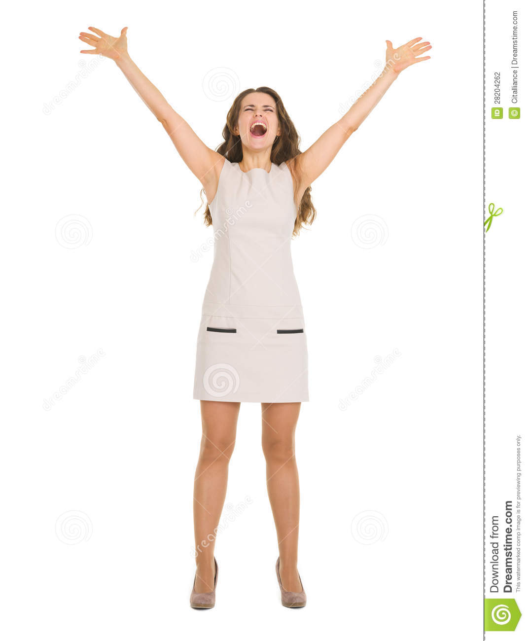 Happy Young Woman In Dress Rejoicing Success Stock Photography   Image    