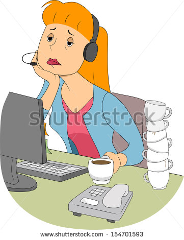 Illustration Of A Bored And Sleepy Girl Sitting In Front Of A Computer