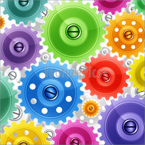 Illustration Of Techno Background With Colorful Gears  Industrial