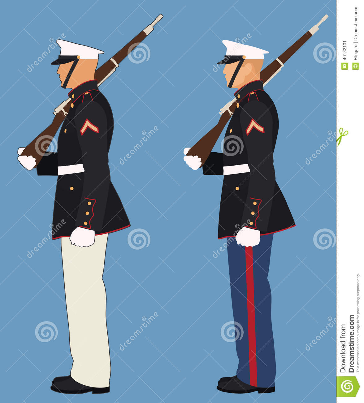 Marine With Rifle On Shoulder Standing At Attention