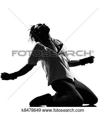 Of A Young Man Dancer Dancing Kneeling Screaming Funky Hip Hop   Black