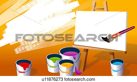 Paint Cans With A Paintbrush And A Canvas  Fotosearch   Search Clipart    
