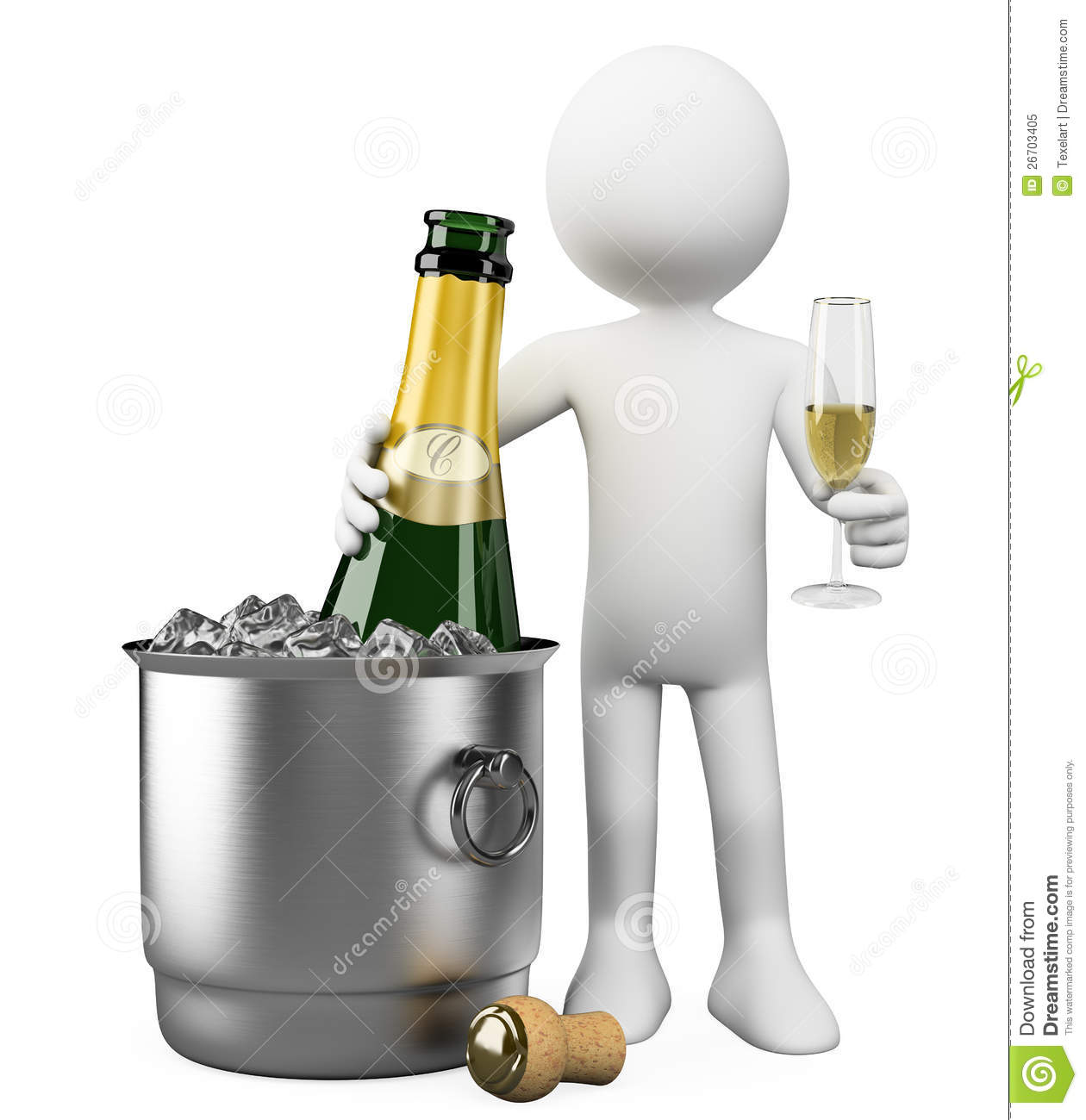 Person With Champagne Bottle In Bucket With Ice And Glass Of Champagne