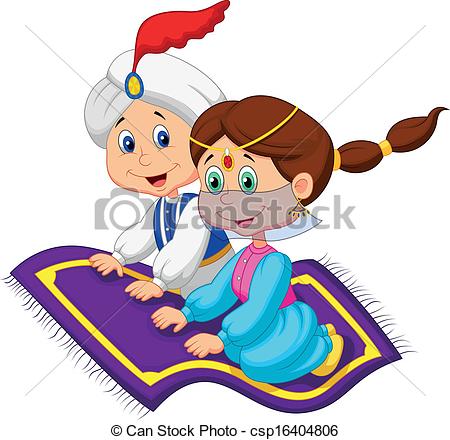 Vector   Cartoon Aladdin On A Flying Carpet   Stock Illustration