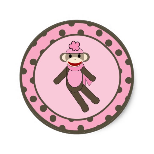 20   1 5 Envelope Seal Pink Sock Monkey Classic Round Sticker