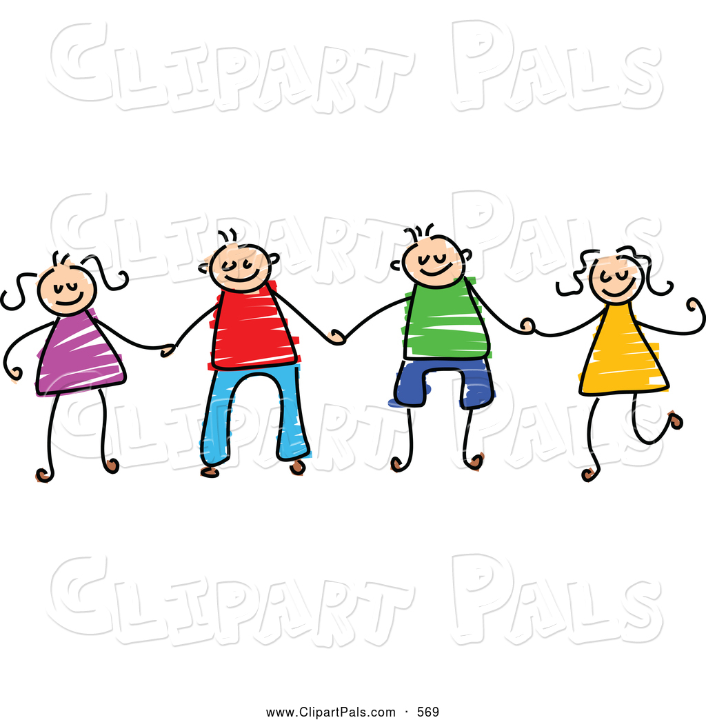 Clipart Of A Childs Sketch Of Boys And Girls Holding Hands Together