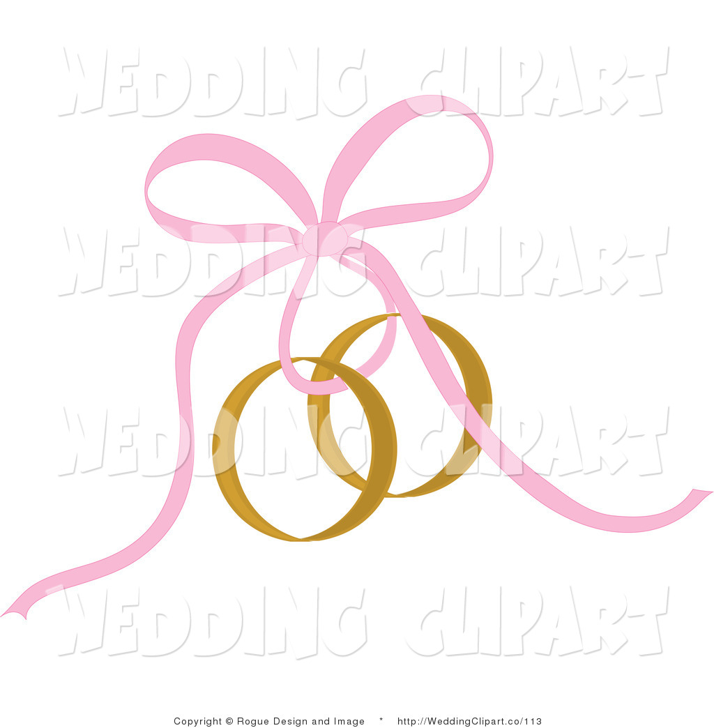 Clipart Of A Wedding Pink Ribbon Securing Gold Rings By Pams Clipart