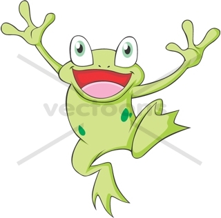 Cute Green Bull Frog Jumping Hooray   Frog   Animals   Buy Clip Art    