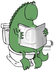 Dinosaur Reading The Paper While Sitting On The Toilet Clipart