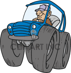 Farmer Driving His Blue 4x4 Truck