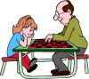 Grandpa And Granddaughter Playing Checkers For Return Address Labels