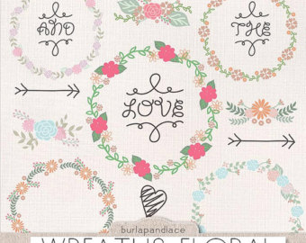 Hand Drawn Clipart Wreaths Floral Color Clipart Laurels And Arrows