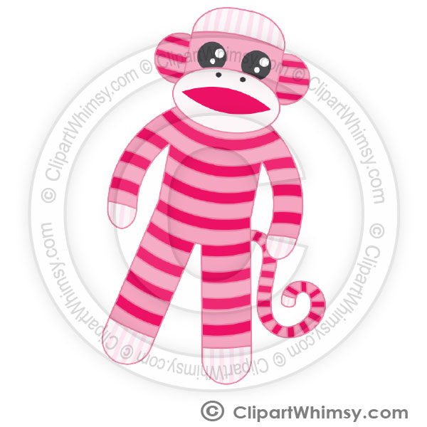 Home    1 Graphics   Pink Striped Sock Monkey Clip Art   Png