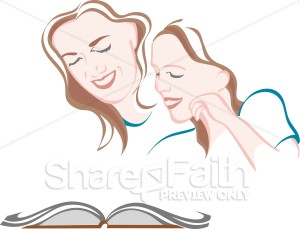 Mother And Daughter Read Together   Homeschool Clipart