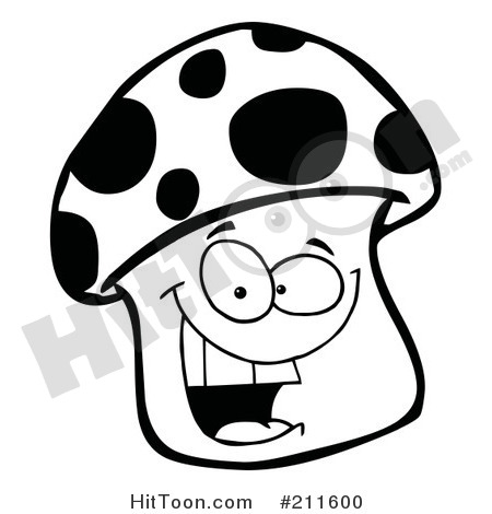 Mushroom Clipart  211600  Black And White Mushroom Character Smiling