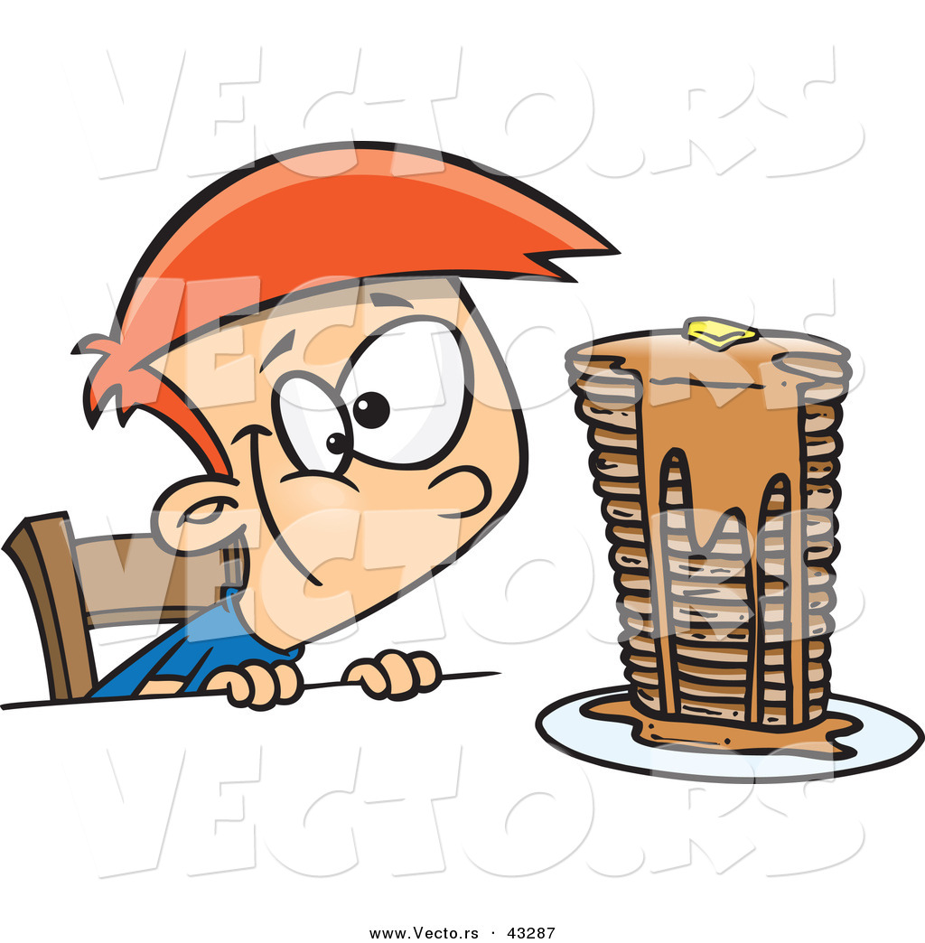 Name   Vector Of A Hungy Cartoon Boy Looking At A Stack Of Pancakes