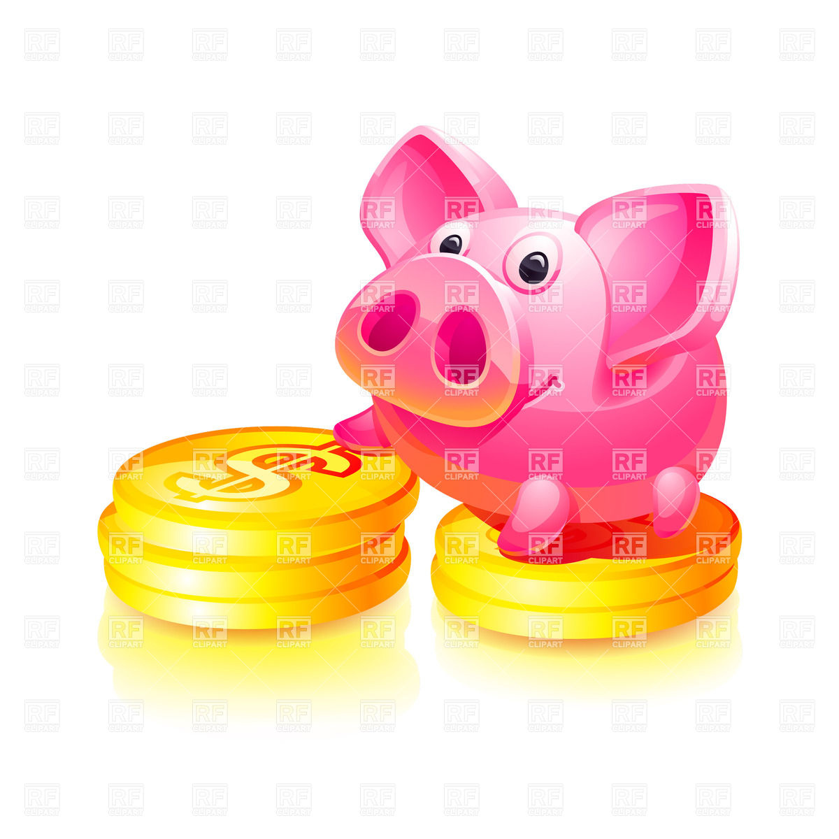 Pink Piggy Bank With Gold Coins Download Royalty Free Vector Clipart