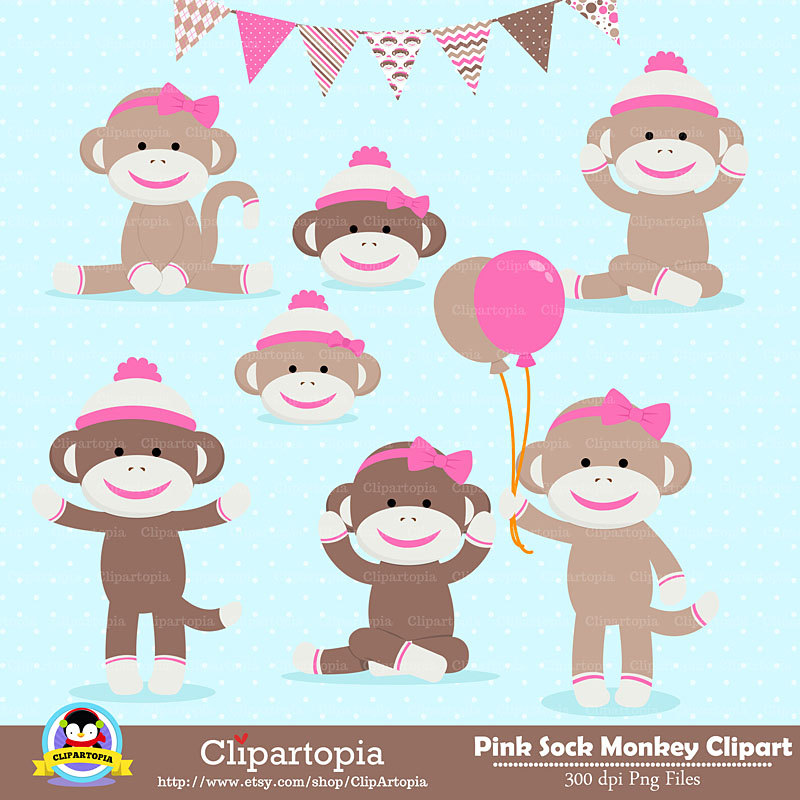 Pink Sock Monkey Digital Clipart Girl Monkey Clip By Clipartopia