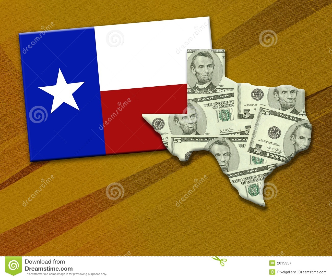Shape Of The State Of Texas Showing Money  Flag And State On A Rustic