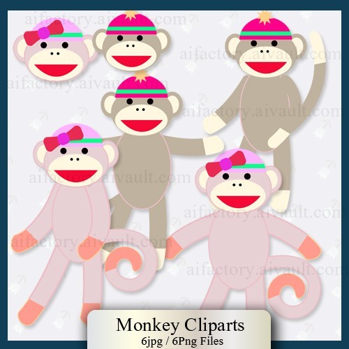 Sock Monkeys Clipart  Girl Sock Monkey Pink  Digital Scrapbooking