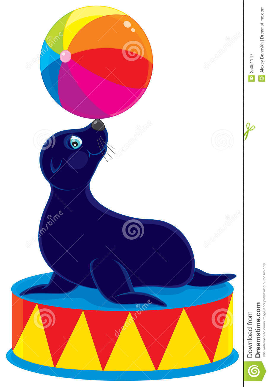 Vector Clip Art Illustration Of A Fur Seal With A Colorful Ball In A