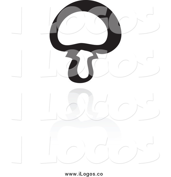Vector Clipart Of A Black And White Button Mushroom And Reflection