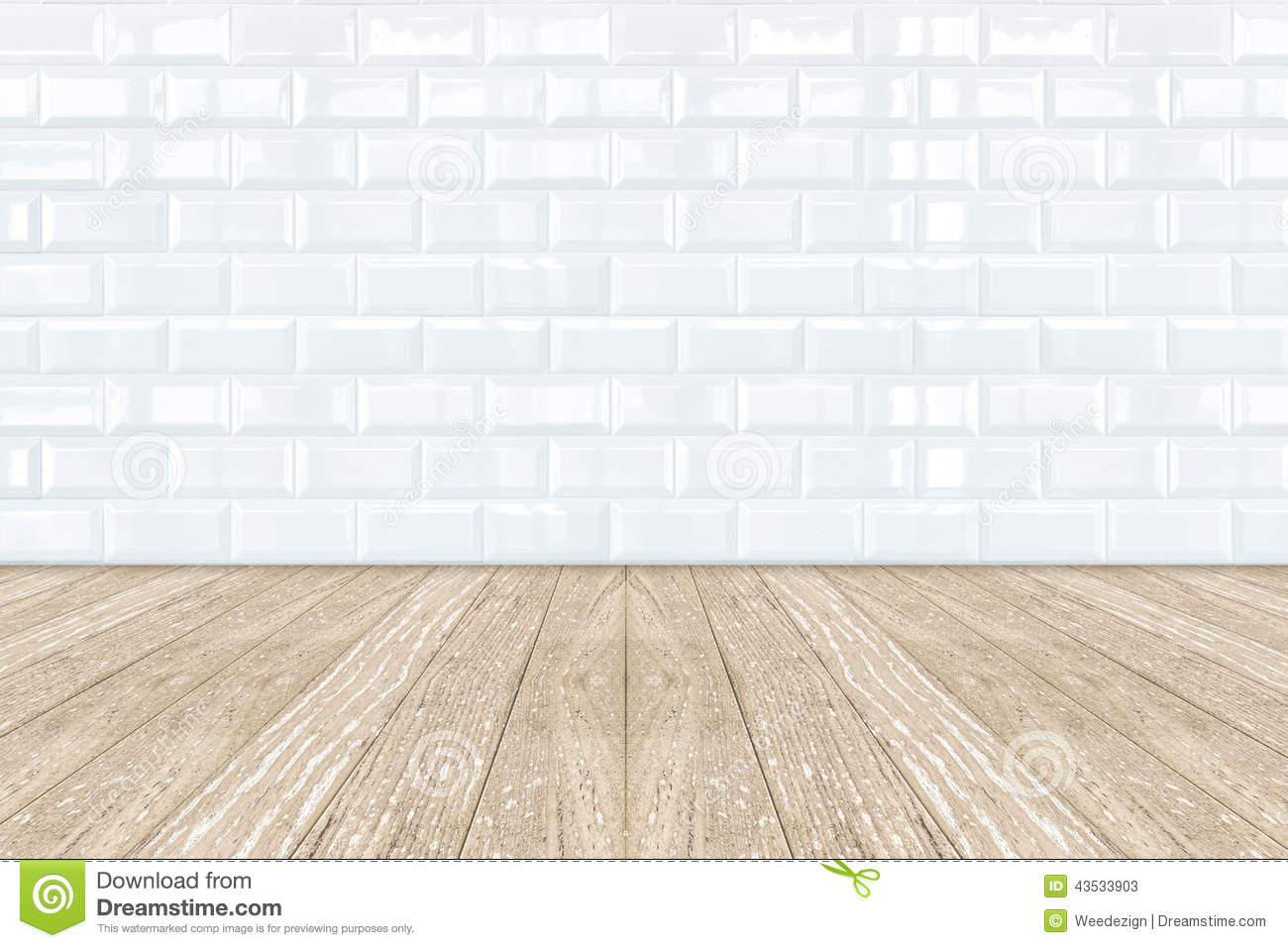 White Ceramic Brick Tile Wall And Wooden Floor Stock Photo   Image