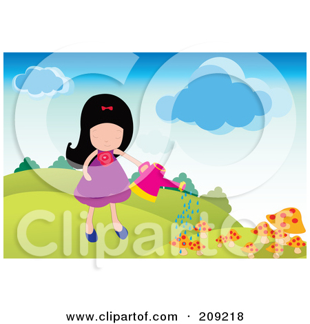 Clipart Illustration Of A Little Boy Watering A Plant In A Yard By