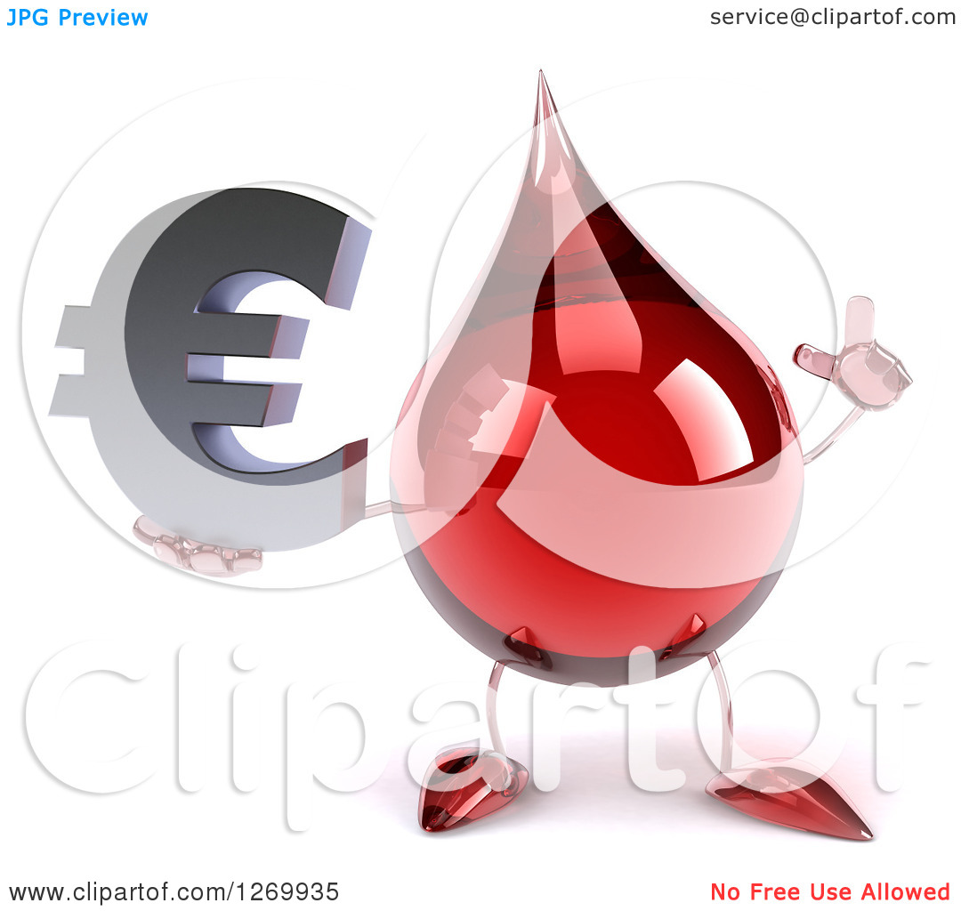 Clipart Of A 3d Hot Water Or Blood Drop Mascot Holding Up A Finger And    