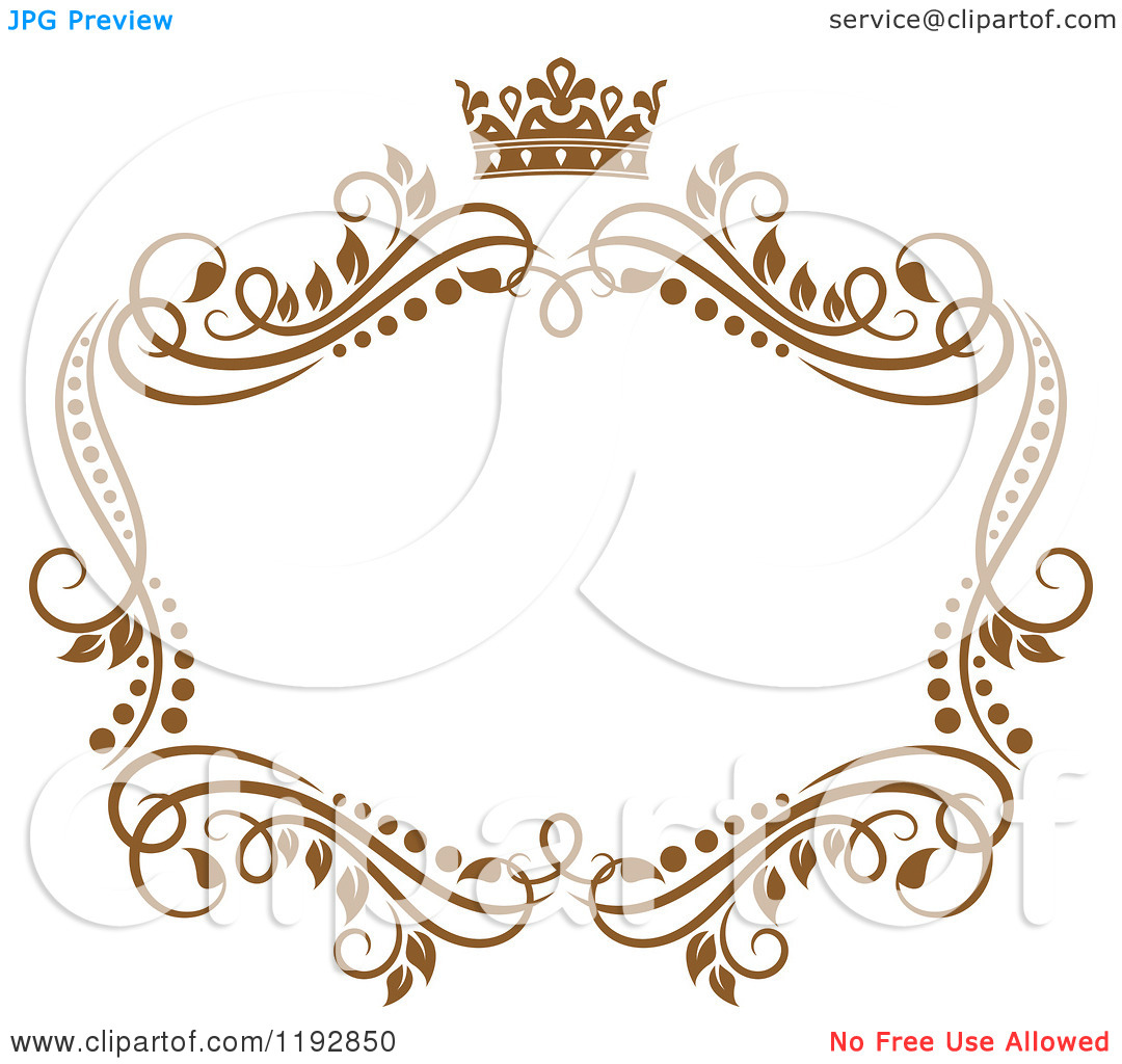 Clipart Of A Golden Floral Frame With A Crown 2   Royalty Free Vector