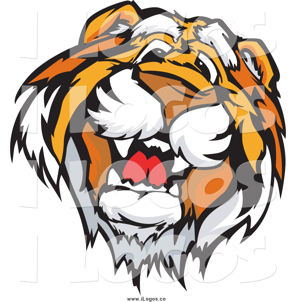 Happy Tiger Face Wildlife Logo Mad Red Devil Mascot Face Logo    