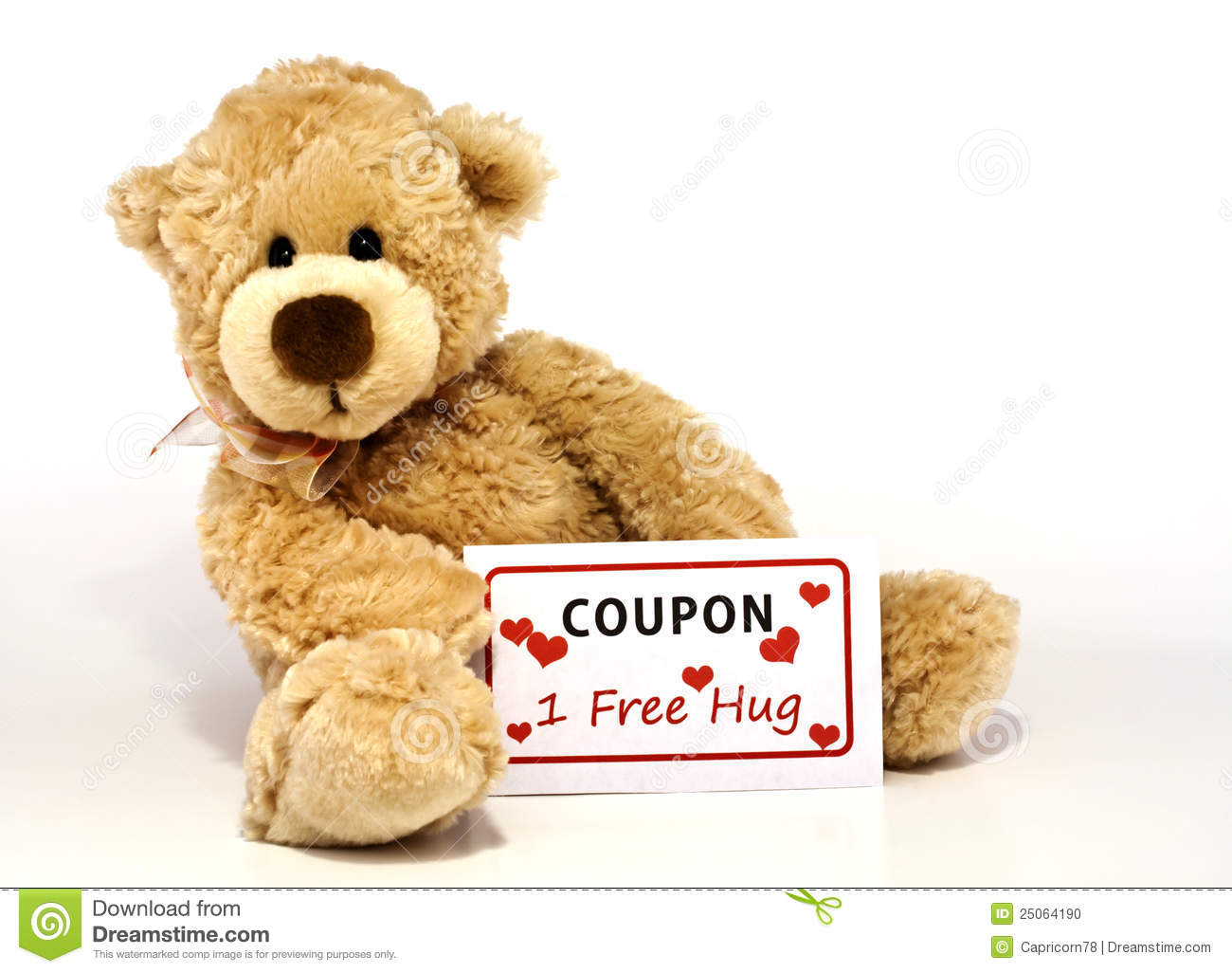 Holding A Coupon For One Free Hug On White Background With Copy Space