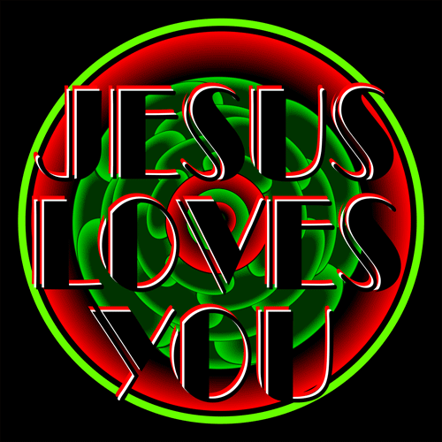 Jesus Loves You In Retro Art Deco Style With Black Background 