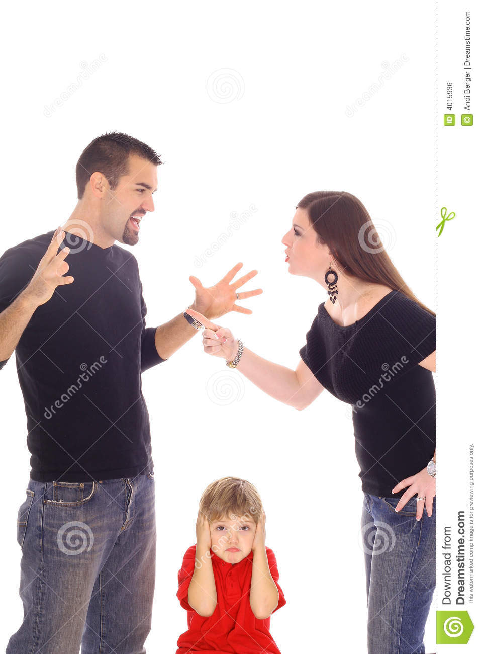 Parents Fighting And Child Stuck In Between Isolated On White 
