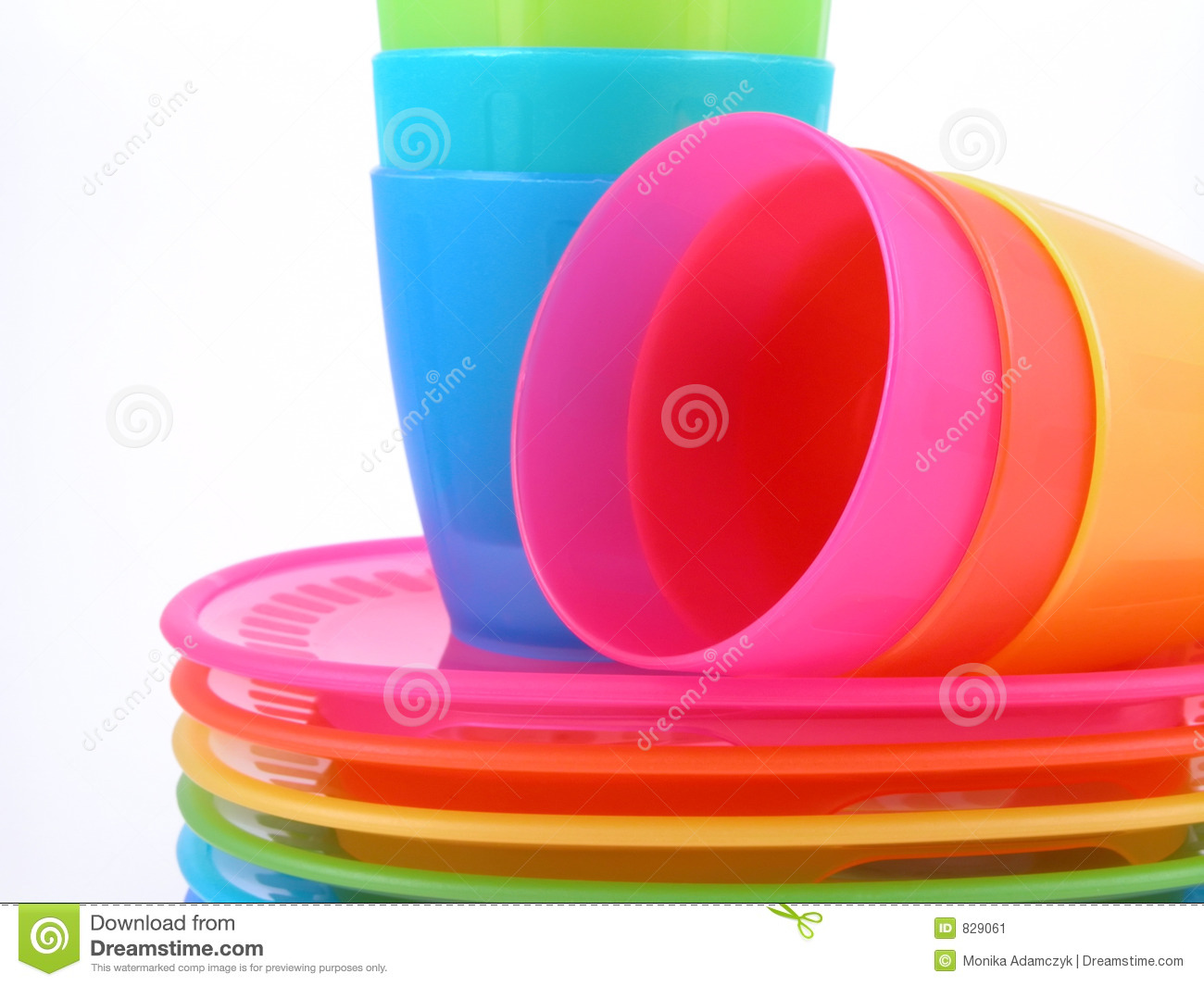 Stack Of Plastic Cups And Plates   Perfect For Picnic