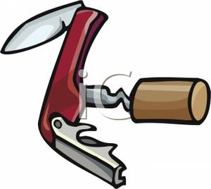 Utility Knife Corkscrew With A Cork On The End   Royalty Free Clipart    