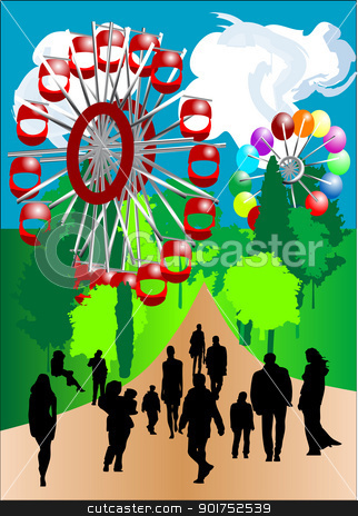 Walk In The Park Stock Vector Clipart Parents With Children Going To
