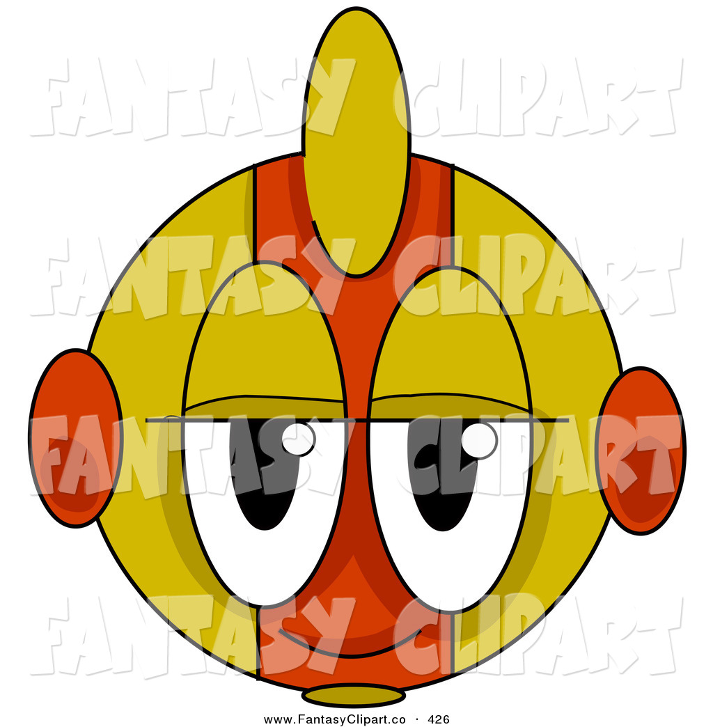 Bored Alien Face With Yellow And Orange Stripes On White By Tonis Pan