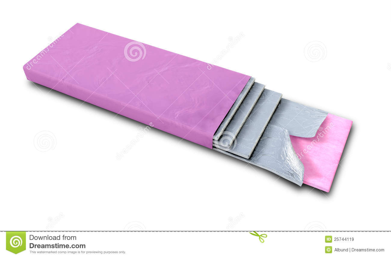 Branded Bubble Gum With A Pink Wrapper And Four Foiled Sticks Of Gum
