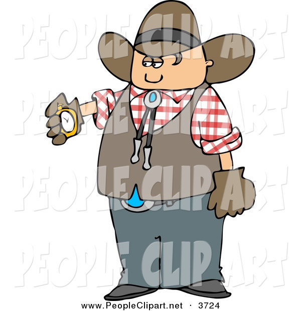 Clip Art Of A Cowboy Checking His Stopwatch For The Time Of A Race By    