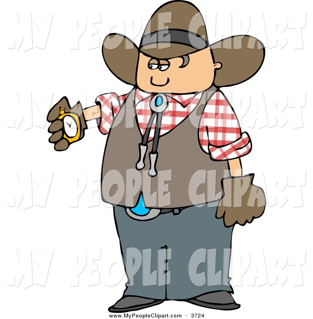 Clip Art Of A White Cowboy Checking His Stopwatch By Dennis Cox