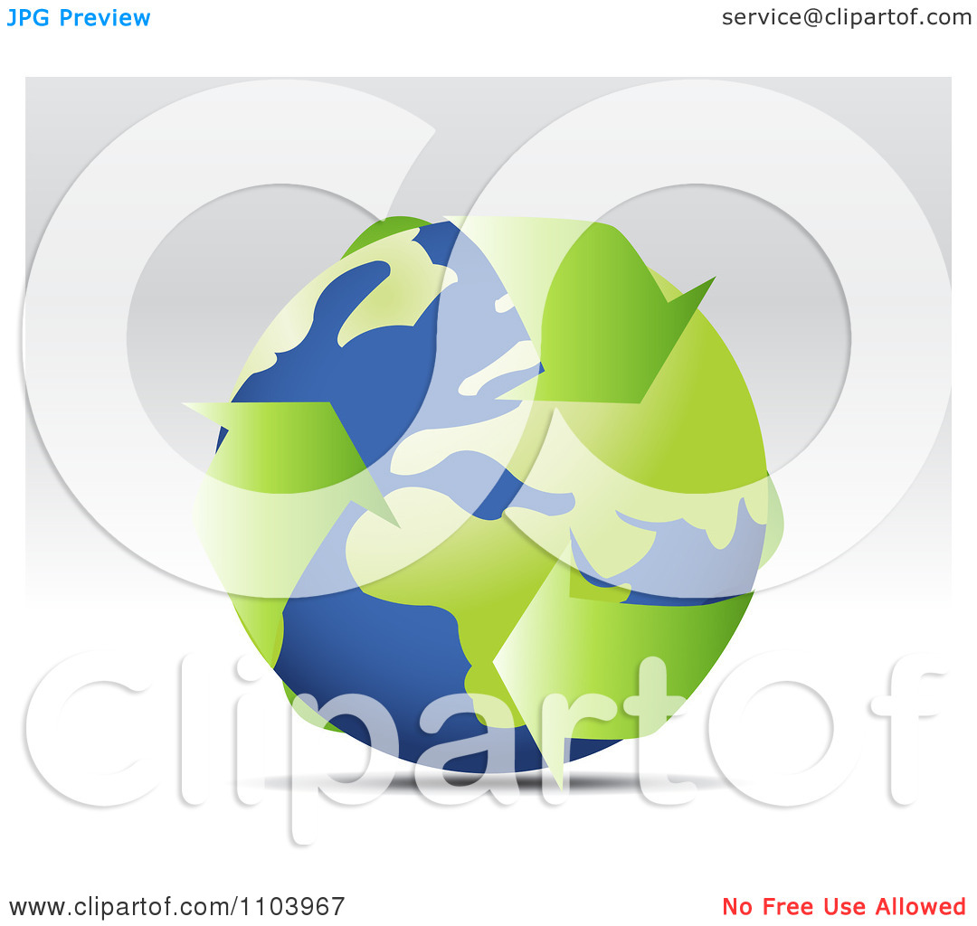 Clipart Globe With Recycle Arrows On Gray   Royalty Free Vector    